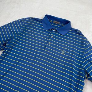 Peter Millar Summer Comfort Mens Medium Blue Yellow Striped CGC 1896 Polo Shirt